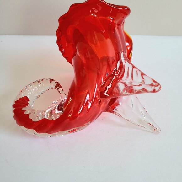 Murano Art Glass Cornucopia Jack in the Pulpit Red and Clear Vase. MCM decor. - Picture 9 of 14